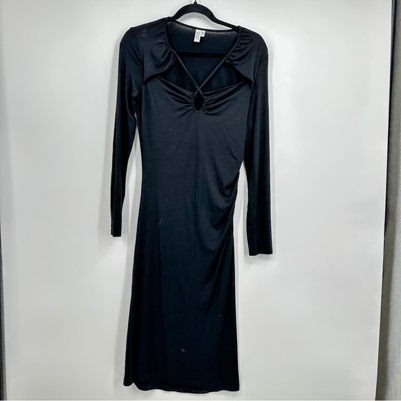 & Other Stories Black Cut Out Long Sleeve Black Midi Bodycon Dress Size Small - Picture 1 of 5